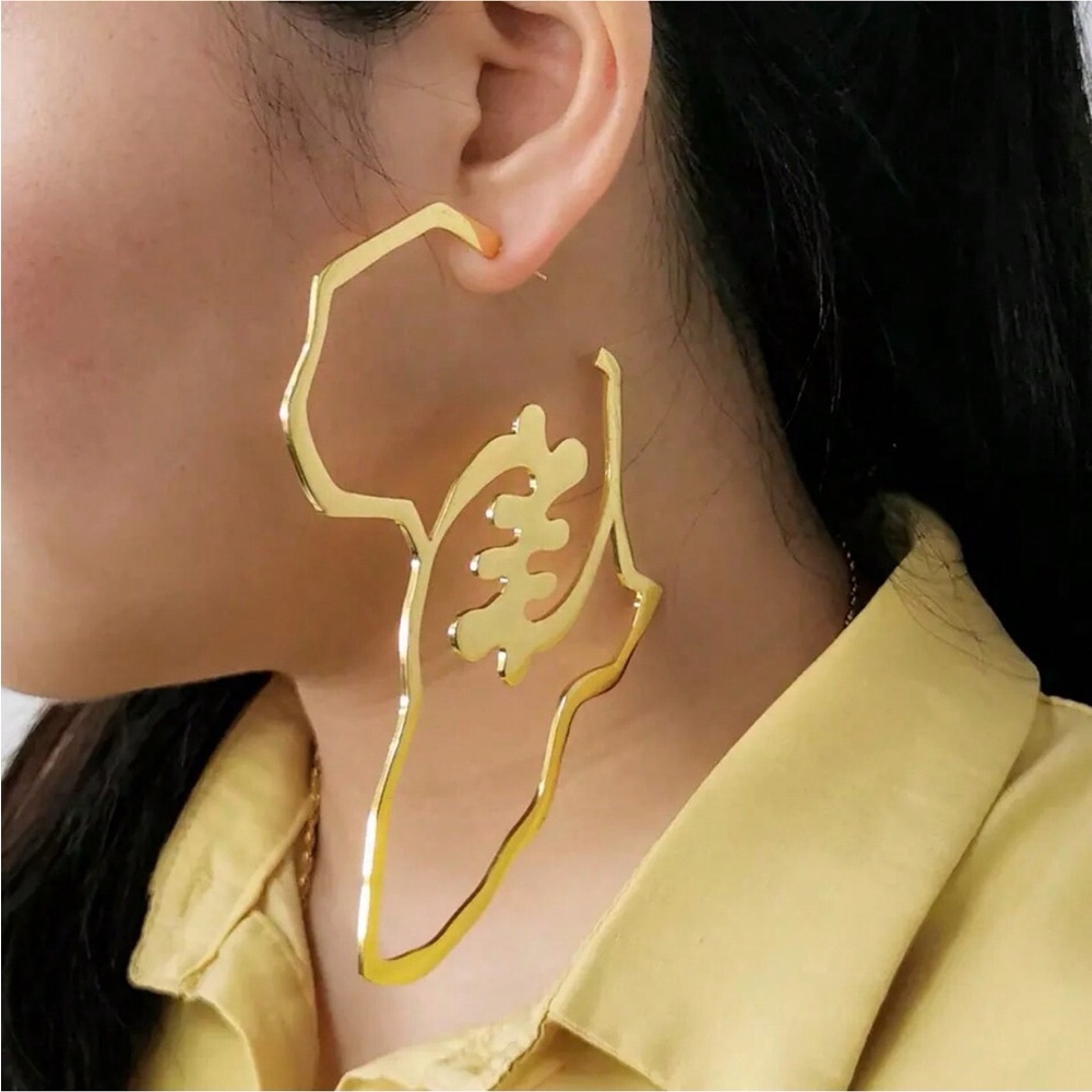 Gold Africa Map Earrings